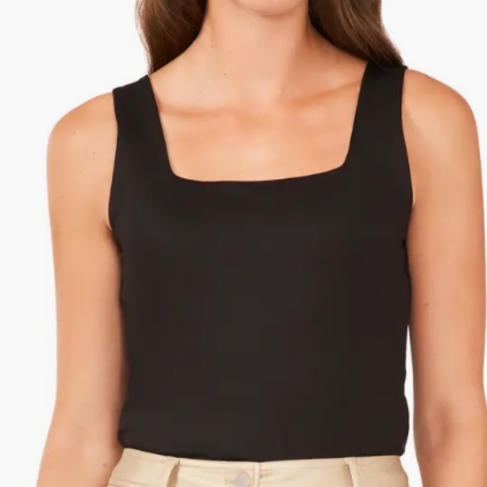 Kristin Nicole Black Clean Finish Square Neck Fitted Tank Top Sz 1X